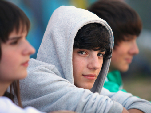 Three,Teenagers,Sat,Together